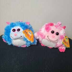 Set of 2 TY Monstaz Mini Clips: Blue Jerry w/ Tag & Pink Roxy w/ Tag
